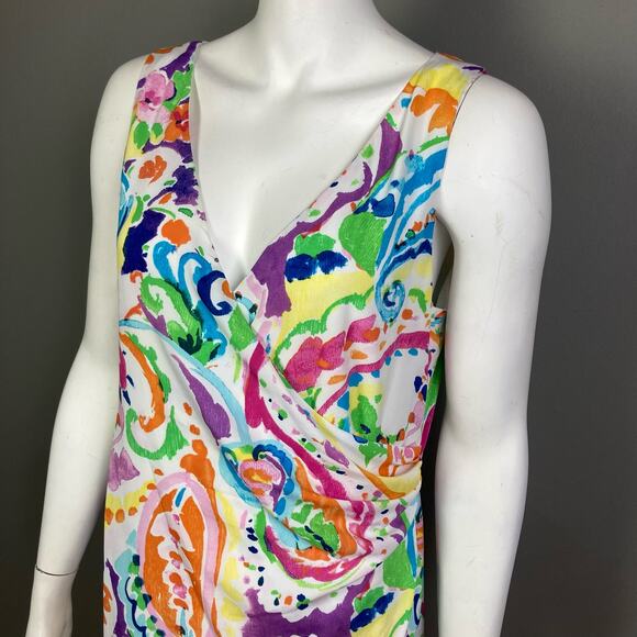 Lauren Ralph Lauren Dress Size 10 Colorful Sleeveless Wrap coastal summer - Picture 8 of 12